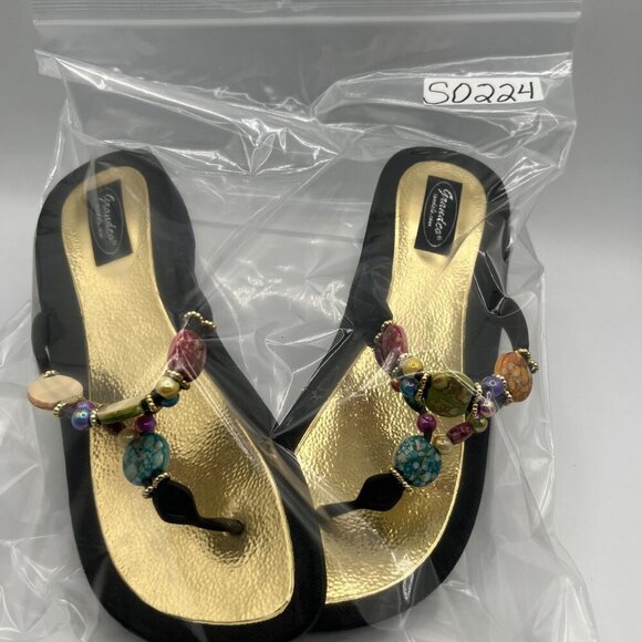 Grandco NEW Thong Sandals Womens 10 Flip Flops Rainbow Beaded Artsy Beach Pool - Picture 11 of 11
